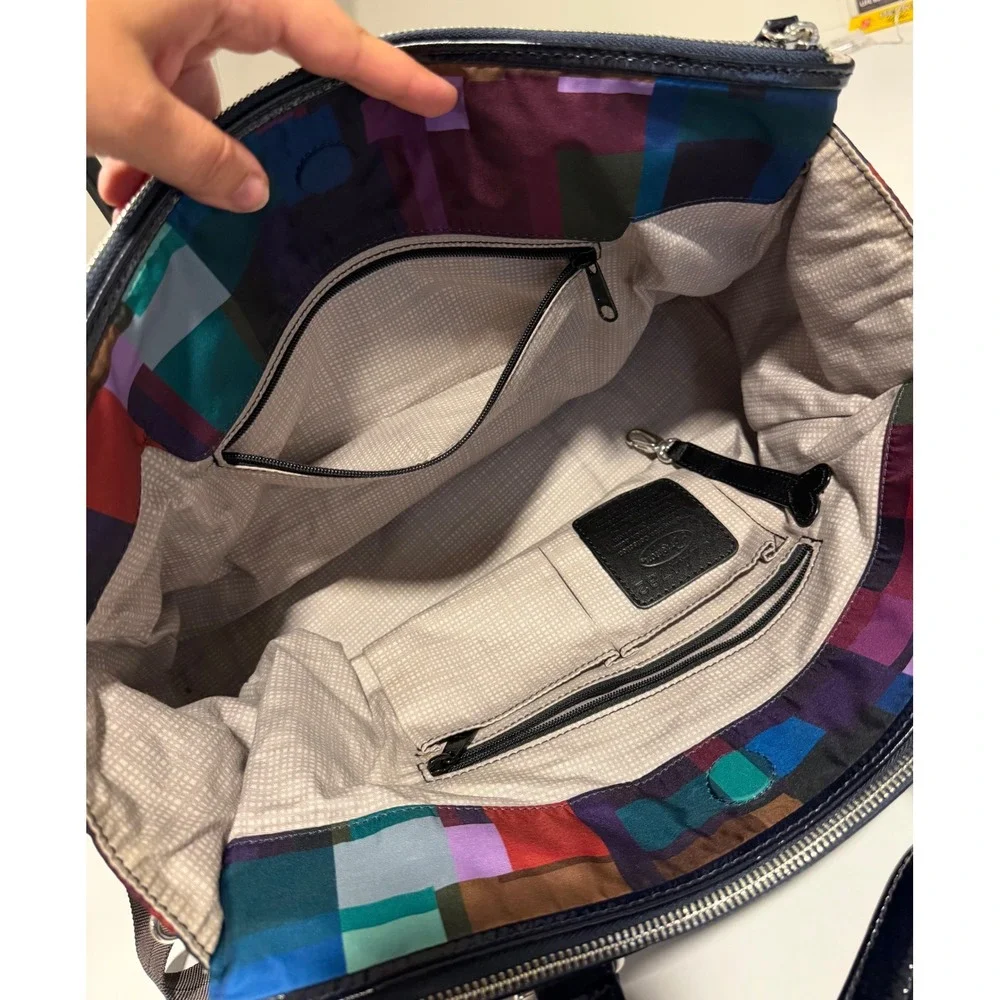 Brighton Multicolor Geometric Nylon Satchel Patent Trim Crossbody Bag
